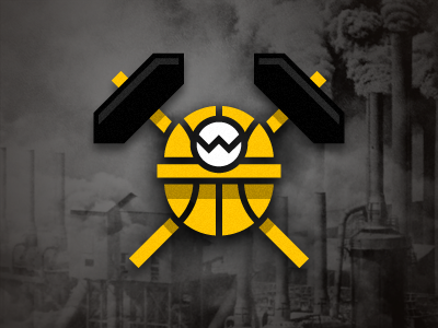 Workers basketball branding hammer helmet identity logo mining pittsburgh workers wario