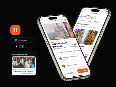 Hostelworld Mobile app | Google | Appstore app booking card design hostels hotels icon illustration mobile ui ux