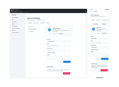 Account Settings product design ui ux