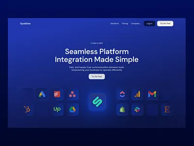 Integration Platform Software for Business Management Web Design blue business fintech hero section integrate integration landing page landingpage platform saas slack software tech tools ui ui design web design webdesign website workflow
