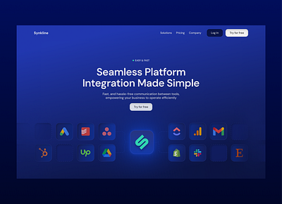 Integration Platform Software for Business Management Web Design blue business fintech hero section integrate integration landing page landingpage platform saas slack software tech tools ui ui design web design webdesign website workflow