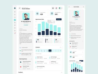 WellNest Doctor Details Page – Hospital Management Dashboard desktop ui doctor overview doctor staats figma template health tech healthcare management hospital admin hospital dashboard hospital ui medical dashboard mobile friendly responsive ui tablet ui ui inspiration ui showcase ui trends uiux design wellnest template