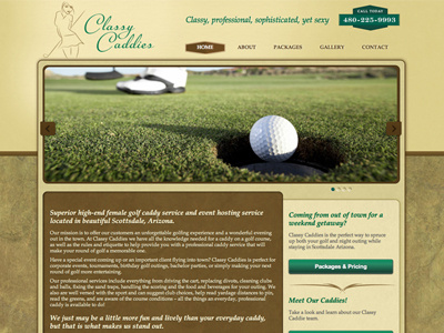 Classy Caddies Home Page golf logo design nav navigation web design