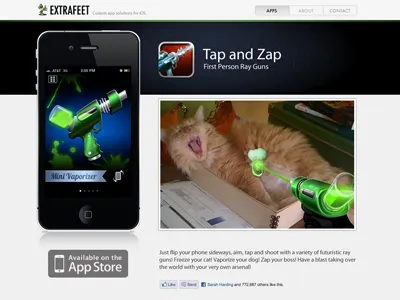 Subpage of Extrafeet site app mobile rayguns website