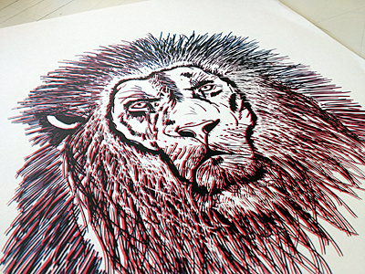 lion illustration silkscreen 3d analog blue illustration lion red silkscreen print