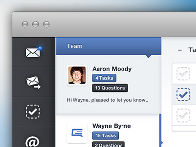 Team app application attached button chat client design email icons interface post reply tabs task ui webapp website