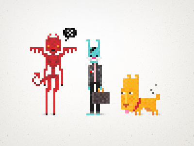 Pablo & Bo Meets the Diablo blue bunny business character concept cute design diablo game illustration pixel puppy rabbit satan the dog