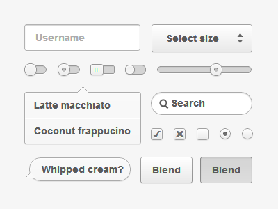 Coconut UI Css bubble button coconut code css css3 dropdown field hover html input menu psd slider switch text toggle ui web web design