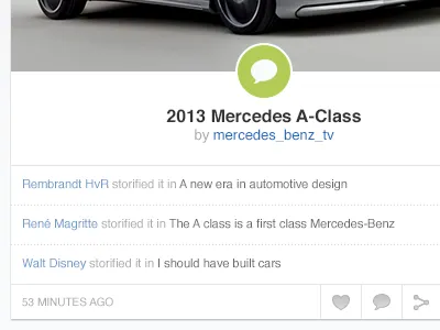 Mercedes buttons clean date icon light list photo share social storify ui