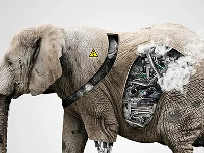 Robofantdrib animal animals black brown dark elephant elephants engine future grey knowledge machine manipulation nature photo robot smoke