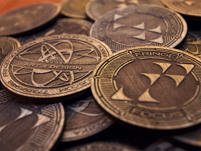 Fringe Focus Wooden Coins business card carve coin emblem engrave logo seal stain token wood wooden