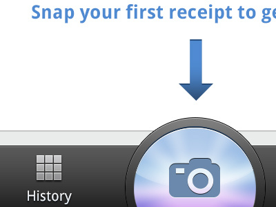 Snap Button app arrow blank slate blue button gear hint history ios iphone onboarding picture receipt settings shine snap ui