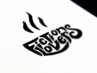 Fiction Lovers black and white bw coffee cup letters logo mark mug steam typography