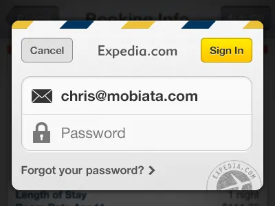 Expedia Login Dialog expedia ios iphone log in login ui