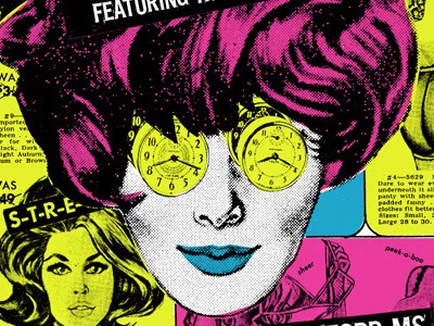 Grace Potter poster ads aqua black clocks found image halftone ink layers letters lips numbers paper pink print mafia screen print type wigs yellow