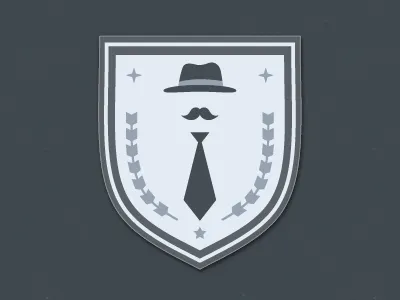 Hatchers Badges — Business Mindset badge business design grey hat hatchers icon illustration logo moustache strategy tie yellow