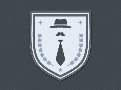 Hatchers Badges — Business Mindset badge business design grey hat hatchers icon illustration logo moustache strategy tie yellow