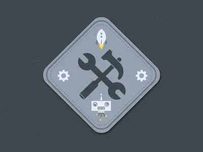 Hatchers Badges — Technology badge development grey hatchers icon logo programming robot rocket technology yellow