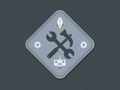 Hatchers Badges — Technology badge development grey hatchers icon logo programming robot rocket technology yellow
