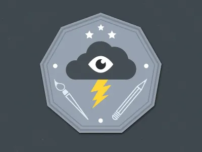 Hatchers Badges — Creativity badge brush cloud creativity design god grey hatchers icon illustration lightning logo pen yellow