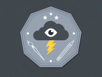 Hatchers Badges — Creativity badge brush cloud creativity design god grey hatchers icon illustration lightning logo pen yellow