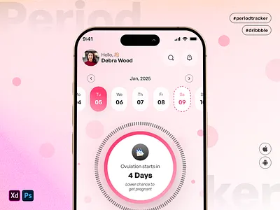 Period Tracking Mobile App UI Design app design app development fertility graphic design health health tracker illustration menstruation cycle mobile app ovulation period tracker periods pregnancy pregnant tracker ui ux women