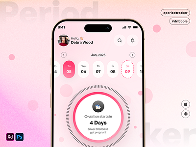 Period Tracking Mobile App UI Design app design app development fertility graphic design health health tracker illustration menstruation cycle mobile app ovulation period tracker periods pregnancy pregnant tracker ui ux women