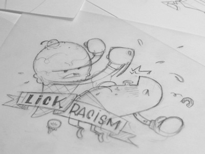 Tshirt Design - Lick Racism boxing character cream ice illustration sketch tshirt