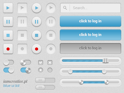 Blue UI Kit button icons kit off on progress slide slider ui