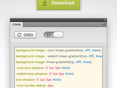 Codie: CSS3 Photoshop Plug-in button code codie css3 panel photoshop photoshop plugin plugin