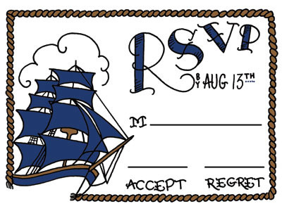 Nautical RSVP design illustration lettering stationery wedding