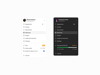 User Profile Menu account avatar clean dark mode product design profile profile menu settings ui user menu