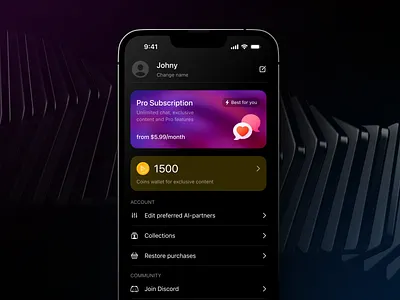 My Profile | Dialogue App mobile profile settings subscription ui ux wallet