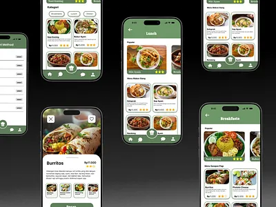 Desain online food app branding logo motion graphics ui