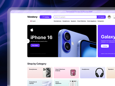 Home Page for Vendory ecom marketplace uiux uxui vendory web design