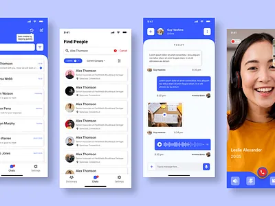 Seamless Chat and Video Experience – Mobile App Design app concept app design inspiration blue color scheme chat app chat list clean ui communication app contact search interaction design messaging app messaging ui minimalist design mobile app design modern design responsive design uiux design user experience user interface video call ui video calling feature