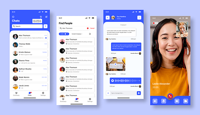 Seamless Chat and Video Experience – Mobile App Design app concept app design inspiration blue color scheme chat app chat list clean ui communication app contact search interaction design messaging app messaging ui minimalist design mobile app design modern design responsive design uiux design user experience user interface video call ui video calling feature