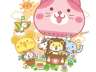 Animals riding balloons animal balloon bird cat character cute elephant illustration illustrator kawaii pop