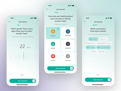 Cessation: Smoking Free App Exploration app branding design gradient graphic design illustration logo onboarding question quiz typography ui vector