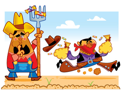 Jolly Ranchers candy cowboys farmers illustration vector