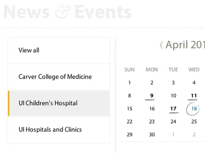 News & Events section calendar events news web design website