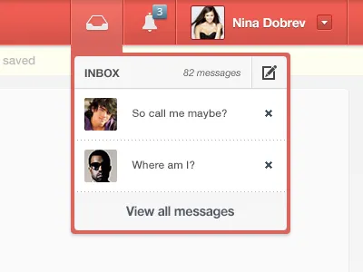 Messages Area bar blue data delete grey icon inbox light list message new notice pic settings subtle table texture user white widget