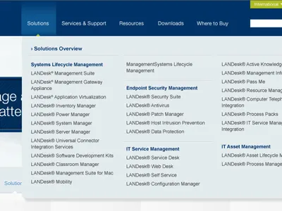 Landesk Mega Menu landesk mega menu navigation organization software technoglogy