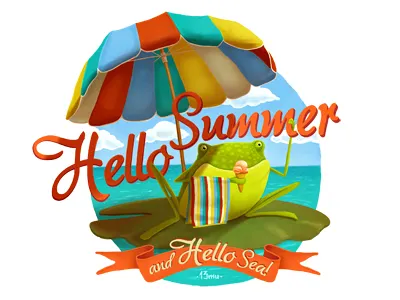 Hello Summer & Hello Sea! 13mu clouds frog fun ice illustration mood sea sky summer towel water lily