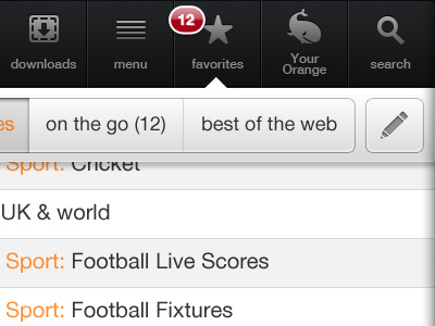 Favorites menu favorites list mobile orange web
