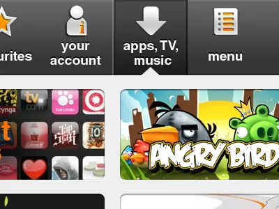Apps, TV & Music menu menu mobile orange web