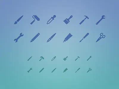 Tool Icons brush eyedropper glue glyph glyphs hammer icons pencil roller scissor screwdriver tools wacom wrench
