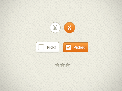 Secret active state button check checkbox icon noise orange scissors stars texture