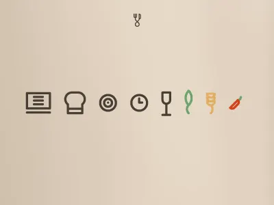 Resto icons 2 chef computer drink gluten spicy time vegetarian zone
