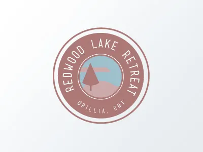 Redwood Lake Retreat Logo blue brown camping circle logo cottage logo muncie ontario orillia retreat